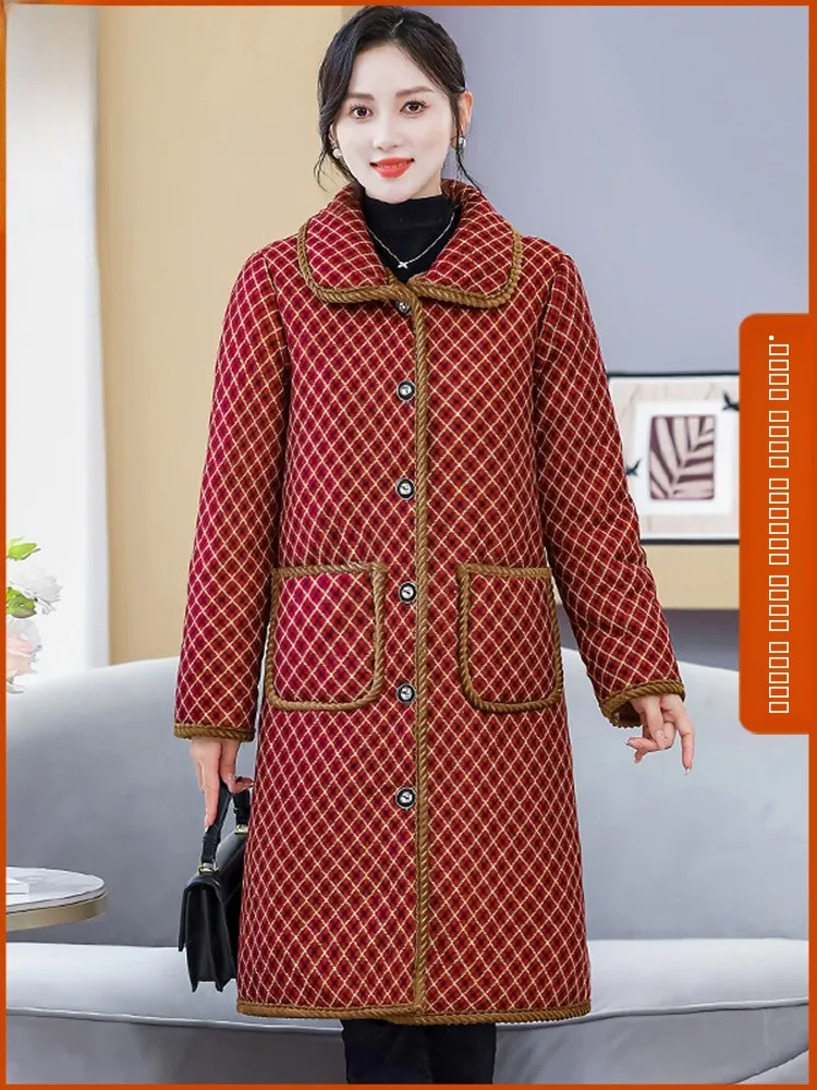 

Теплая хлопковая куртка на флисовой подкладке средней длины для женщин среднего возраста, модная, приталенная, на пуговицах...