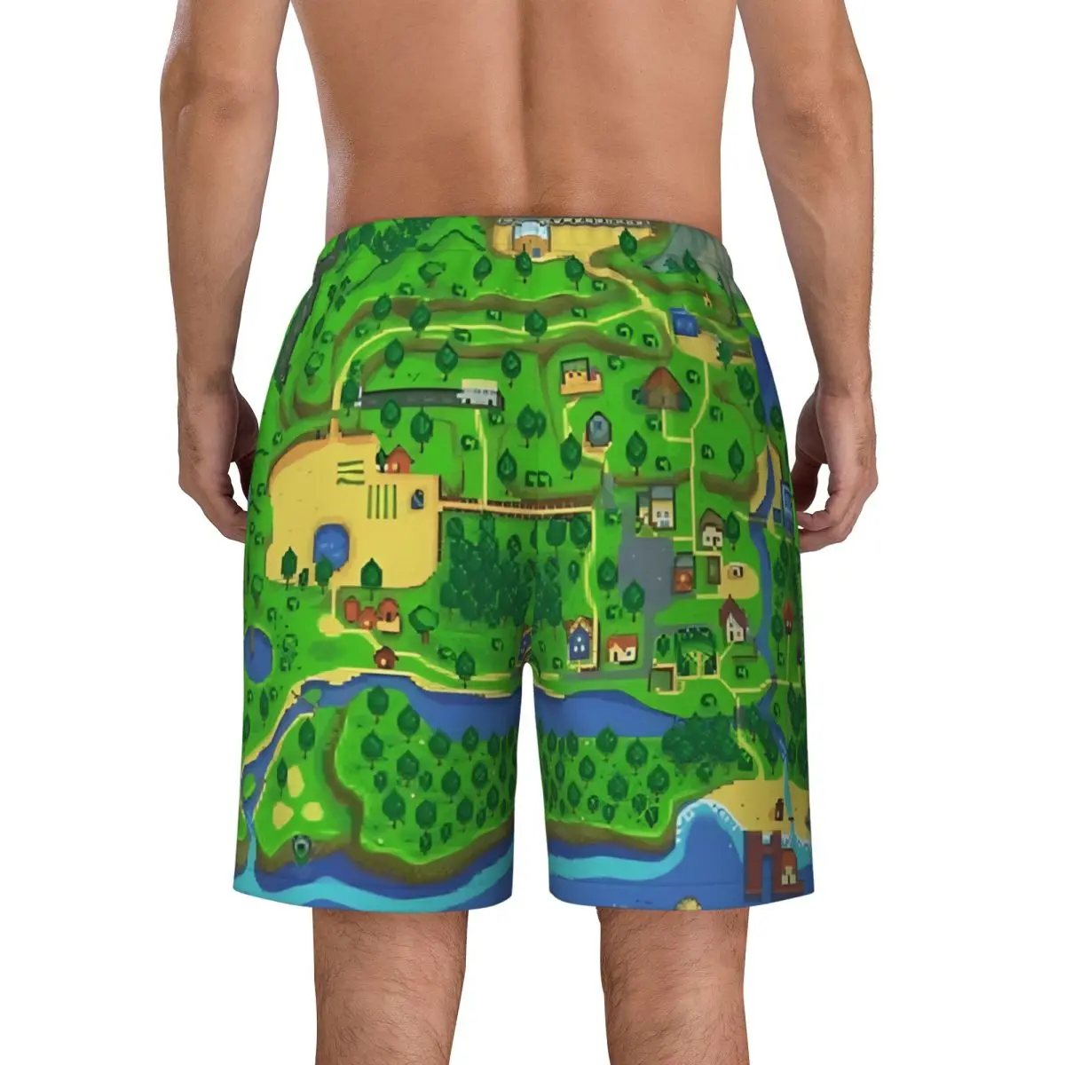 Summer Gym Shorts Men Stardew Valley Map Sportswear Graphic Beach Short Pants Y2K Retro Breathable Swim Trunks Plus Size