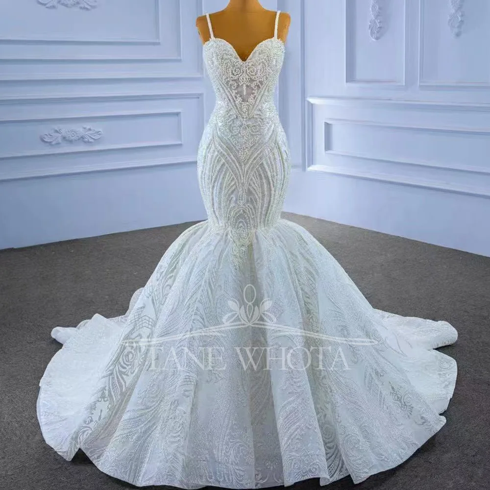 Princess Style Lace Up Back Bridal Dress Spaghetti Straps Beaded Wedding Gown Sexy Customized Classic Luxury For Women