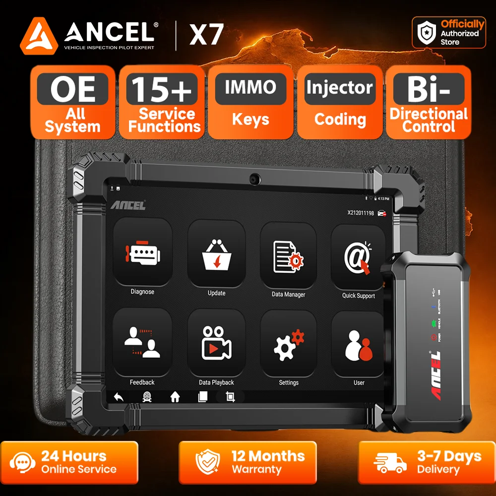 ANCEL X7 OBD2 Diagnosetablet Bluetooth VCI Vollsystem-Scanner für PKW & LKW, bidirektionale ECU-Kodierung, DPF, EPB, TPMS, 2 Jahre kostenlose Updates, Scan-Tool