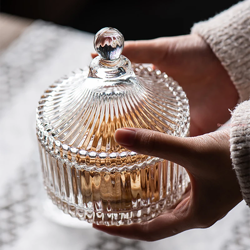 Crystal Glass Candy Cup Living Room Jar Dried Fruit Plate Sugar Bowl with Lid Jewelry Box