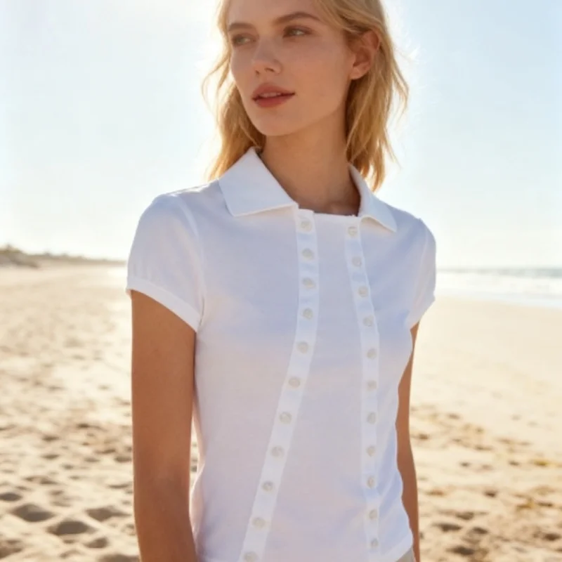 

Korean Style Slim Fit Shirt Light Color Aesthetic Button Detail White Y2K Summer Autumn Fashion Top 2026 New Trend