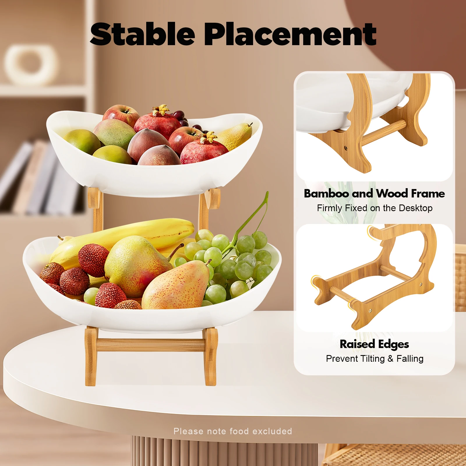 2 Tier Fruit Bowl Frosted Ceramic Fruit Basket Serving Stand for Kitchen Counter Decorative Fruit Stand for Vegetables & Snacks