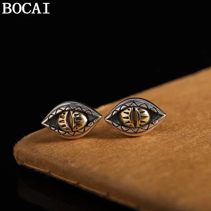 BOCAI New S925 Sterling Silver Jewelry Retro And Simple God's Eye Earrings Selected Gifts For Men And Women
