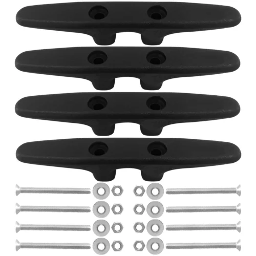 

STLF ISURE MARINRE 4-Pack Marine Black Nylon Cleats Open Base 6" Heavy Duty Nylon Anti-Slip Boat Deck and Anchor Line Cleats
