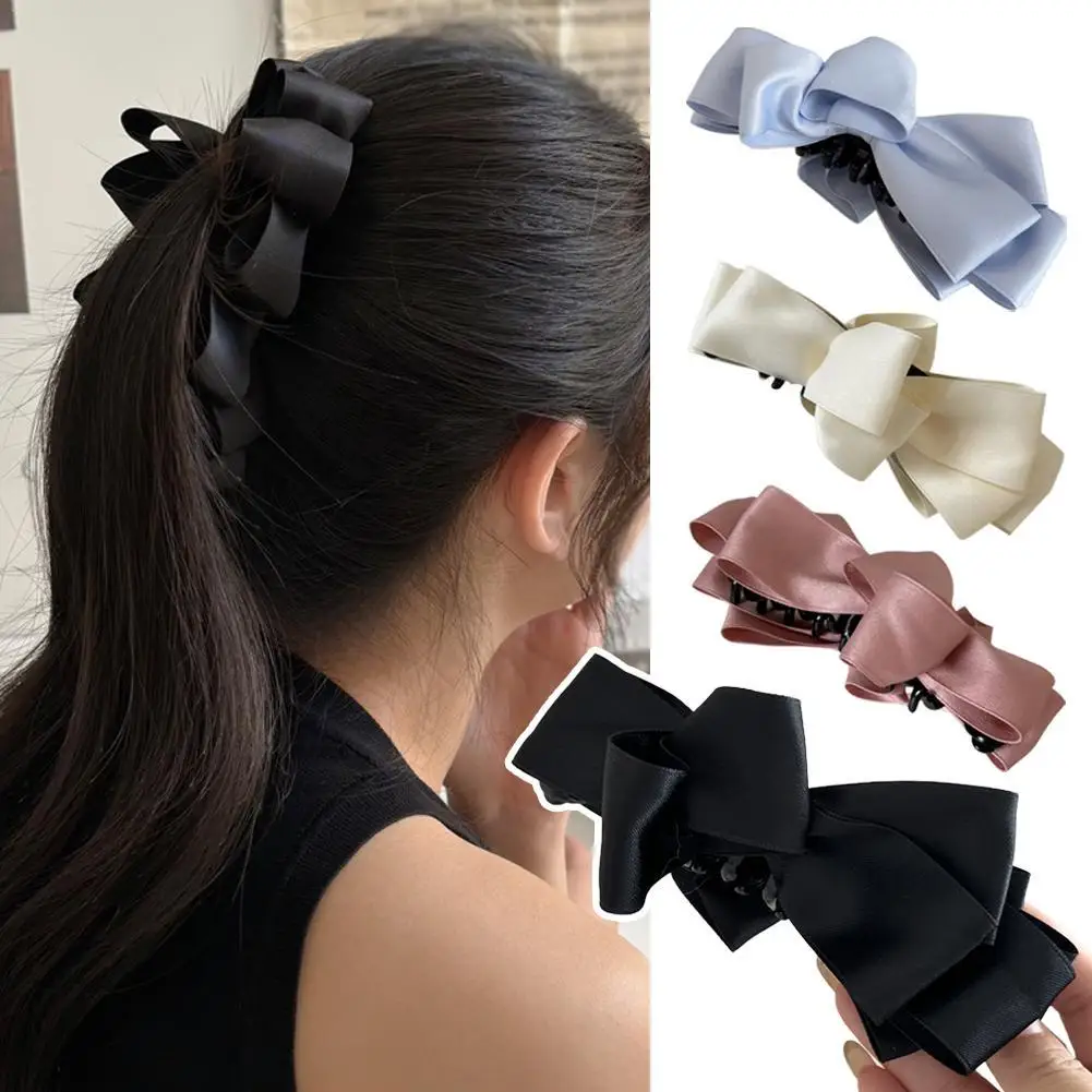 

French-style Double-Layer Butterfly Hair Clip Sweet Simple Bow Banana Clip Women's Elegant Hairpin Ponytail Clip Hair Accessory