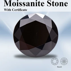 Moissanite Loose Stone Black Color Round Cut 0.5-5.0ct Gemstone Lab Created Synthetic Diamond Jewelry Comes With Certificate
