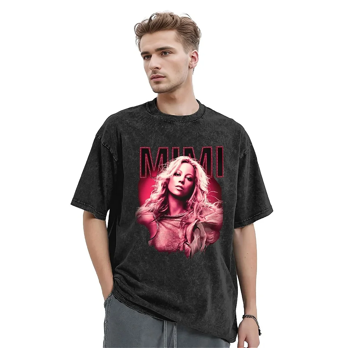 Mariahs Careyed Washed T Shirt Male American Music Singer Streetwear Cotton T Shirts Summer O-Neck Harajuku Tees Oversize Tops