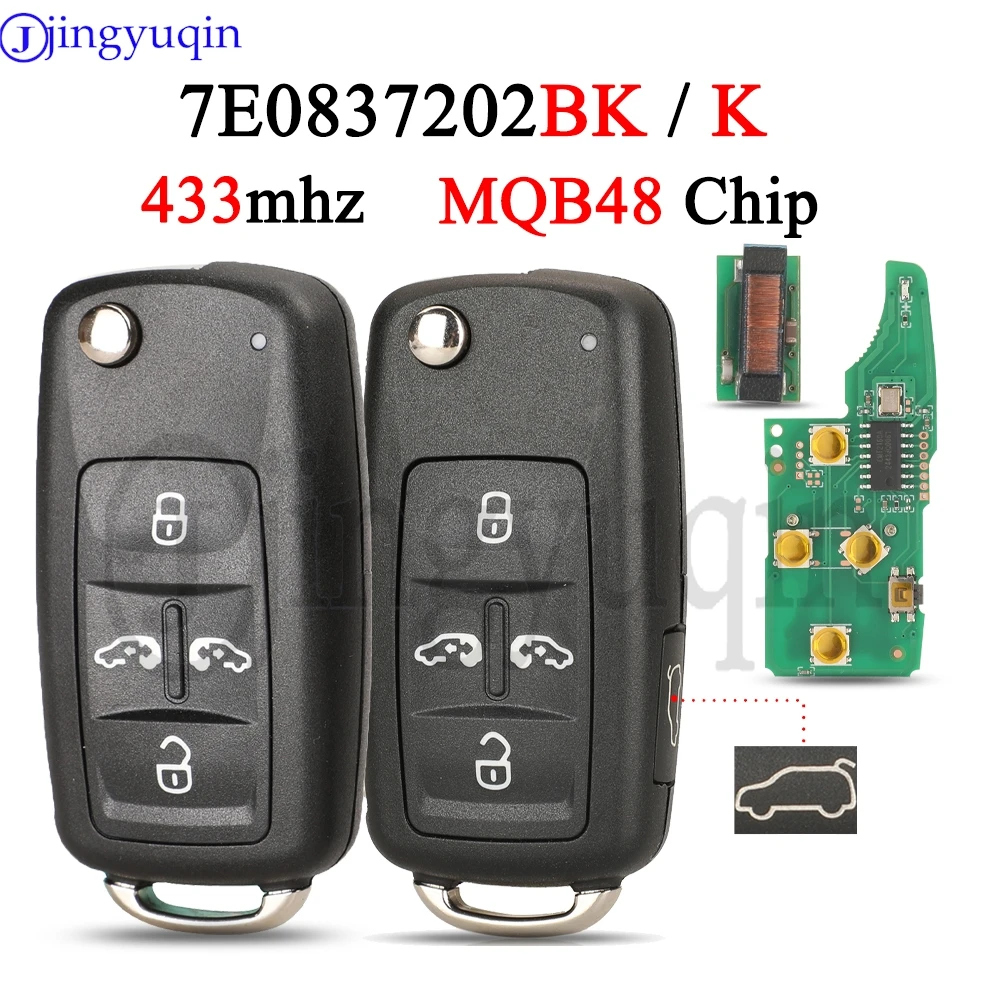 

jingyuqin 7E0837202BK / 202K 433MHz MQB48 Chip Remote Car Key Fob For Volkswagen VW Sharan Multivan Caravelle Transporter Caddy