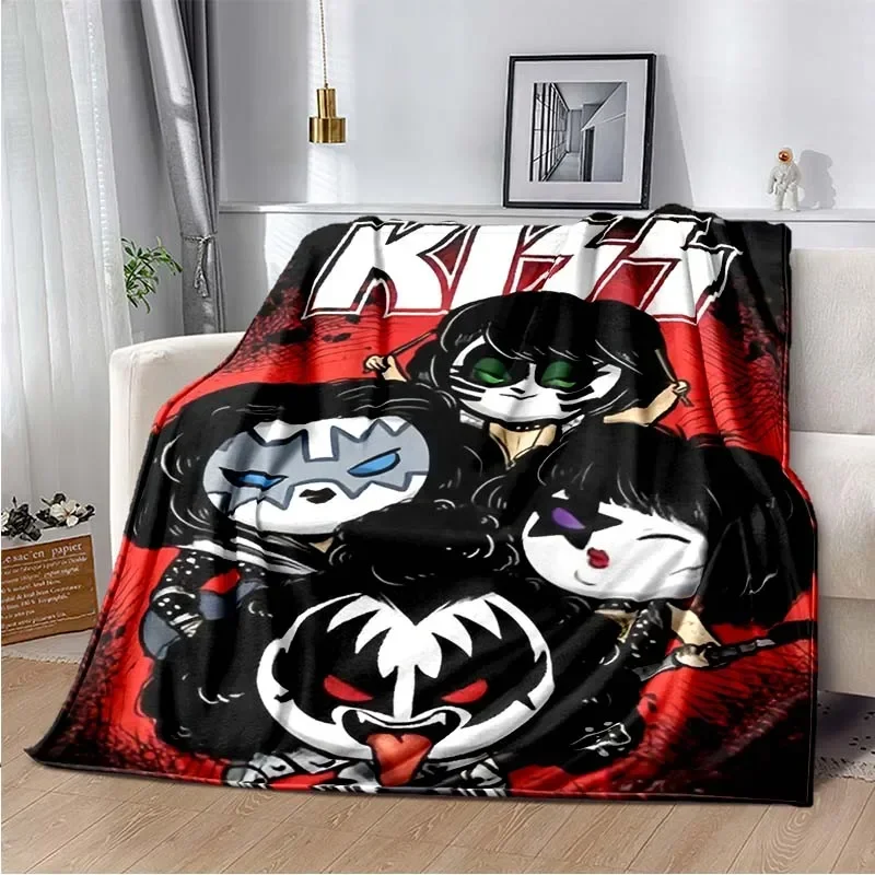 Kiss Band Logo Flannel Blanket Bed Cartoon Throw Soft Cartoon Printed Bedspread Sofa Picnic Blanket