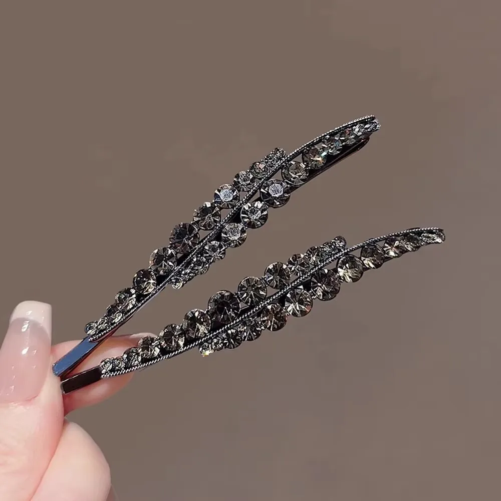 Elegant Black Rhinestone Hair Clips Wheat Ear Crystal Barrettes Women Side Bangs Headwear Simple Daily Retro Gift Set