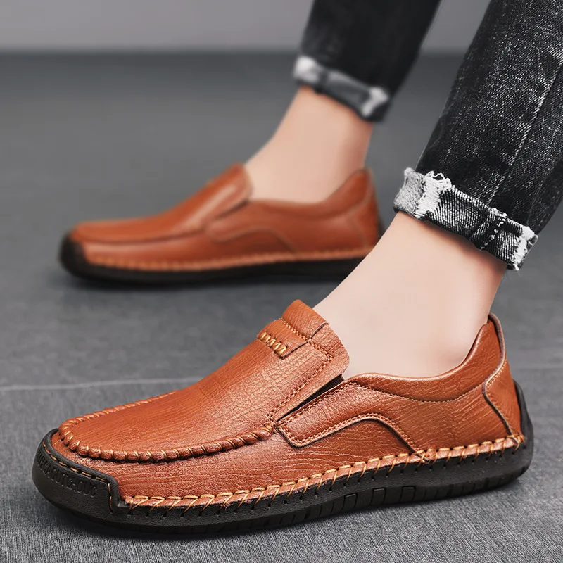 Plus Size Men's Breathable Cowhide Leather Shoes Fashionable Business Casual Men's Shoes Soft Soled Driving Shoes