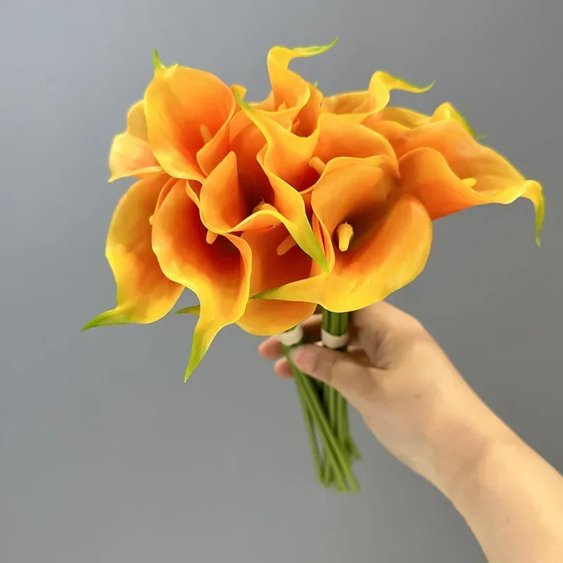 2pcs Simulation Flowers Soft Glue Calla Lilies Bouquet Garden Decor Artificial Calla Lily Orange Coffee Flower Table Decoration