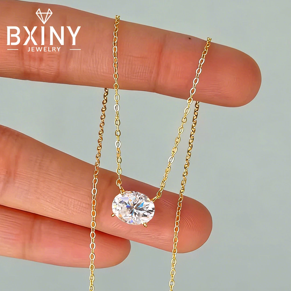 

BXINY East West Solitaire Oval Cut Moissanite Necklace S925 Sterling Silver Lab Diamond Pendant for Women Fine Jewelry Gifts GRA