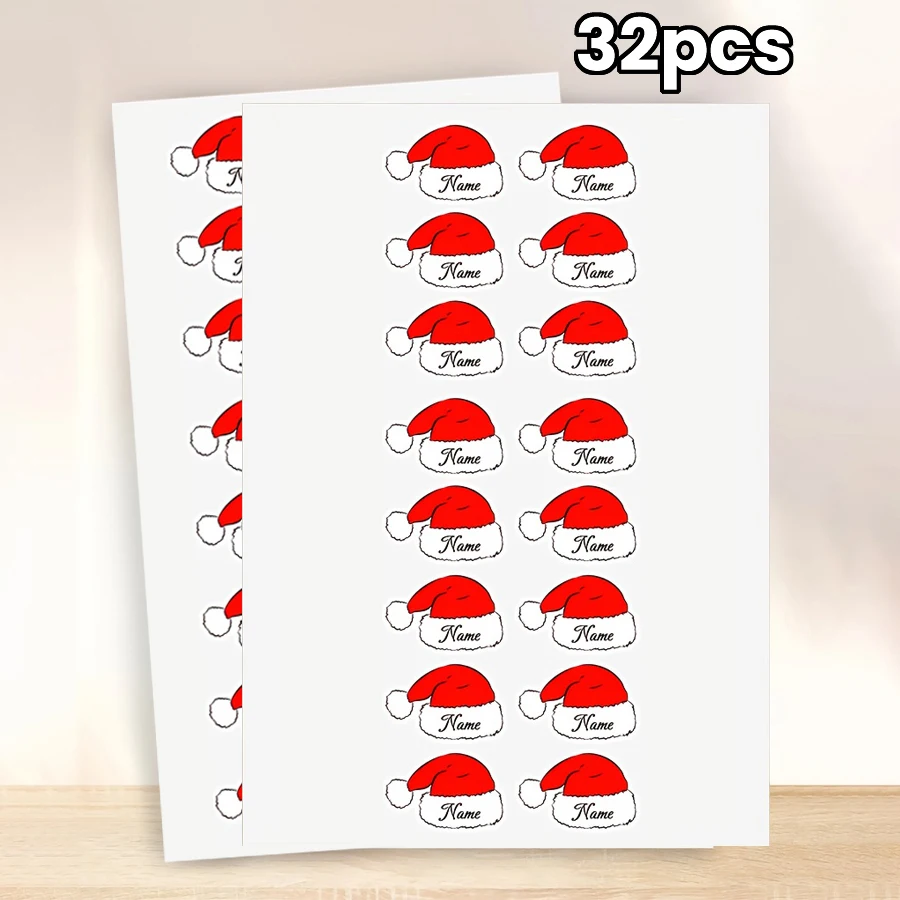 2 fogli 32 adesivi personalizzati con nome natalizio, etichette personalizzate per cappello da Babbo Natale, etichette regalo natalizie per carte, decorazioni per imballaggi
