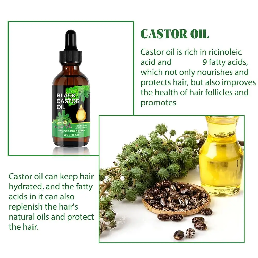 Black Castor Oil para a pele nutritiva, Massagem Óleo Essencial, Crescimento das sobrancelhas, previne o envelhecimento da pele,