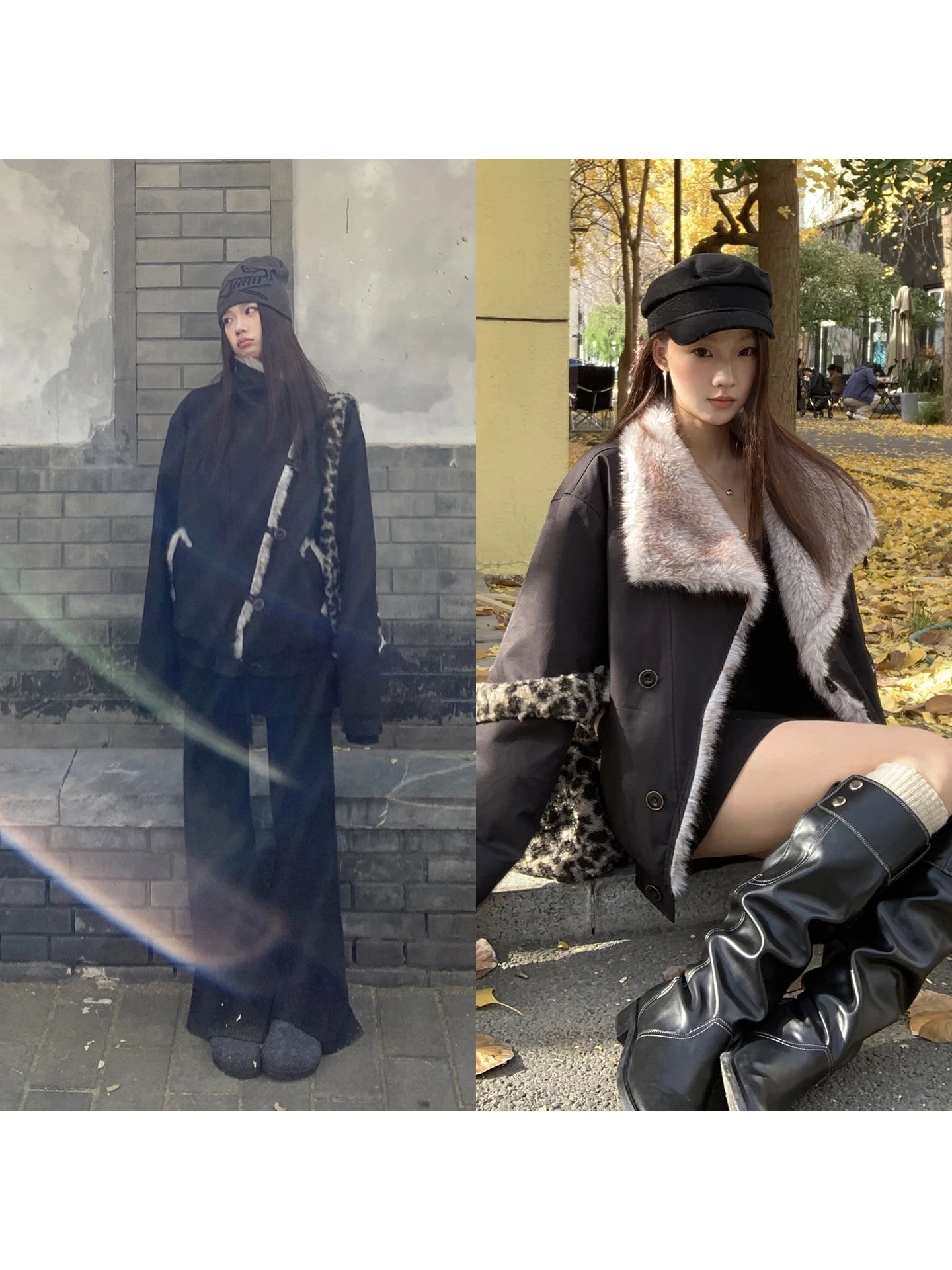 

Red Celebri Studio Women's Winter Jaet 2025 New Korean Sle Bla Cotton Coat Fur Collar Polyester Fiber Long Sve