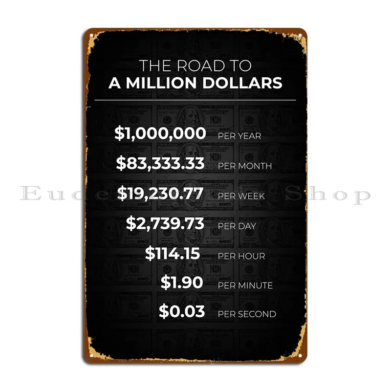 Road To A Million Dollars Metal Plaque Poster Iron Cave Kitchen Wall Cave Tin Sign Poster