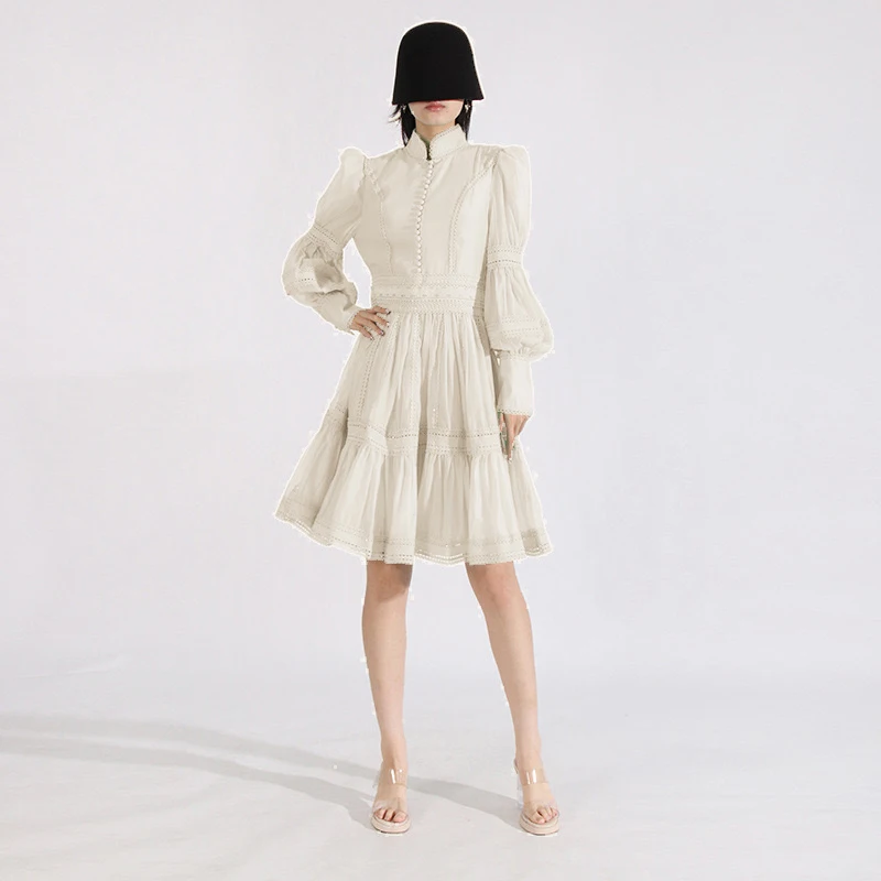 Vestido curto com enfeites pesados, manga lanterna e bainha com babados para banquete, vestido f e e moderno de...