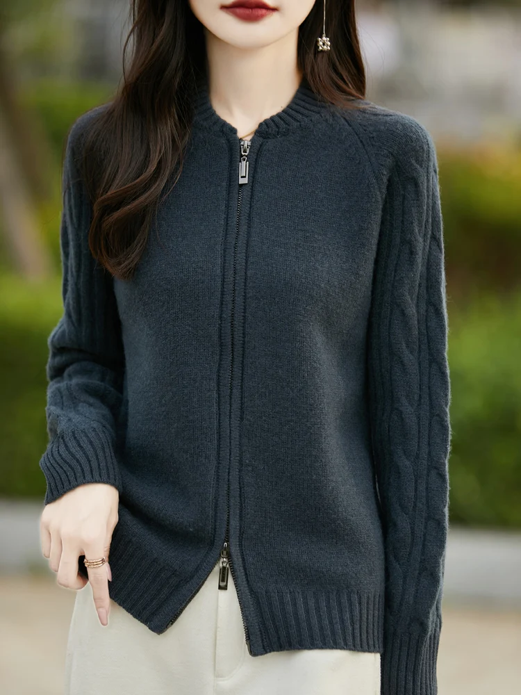 Pull en cachemire à manches longues pour femme, cardigan de style coréen, haut décontracté, 100% laine mérinos, dame de bureau, automne, hiver