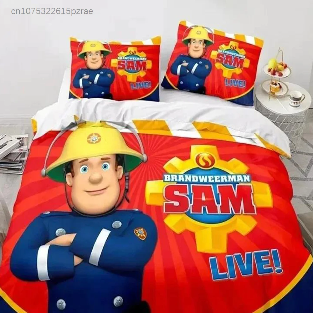 Cartoon Fireman Sam Toys Bedding Set Duvet Cover Bed Set Quilt Cover Pillowcase Comforter King Queen Size Boys Adult Bedding Set