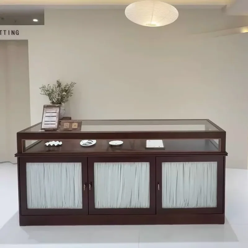 Retail Display Cabinet with Counter Table for Clothing Jewelry Store Checkout Area Storage Locker Showcase Stand