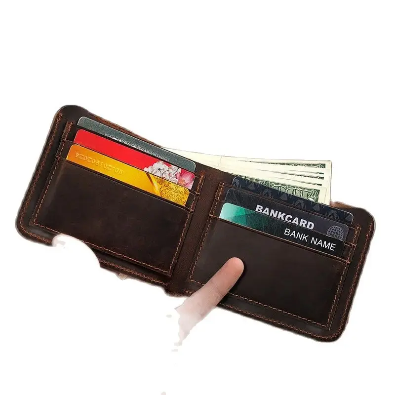 Genodern Crazy Horse leather wallet men's leather horizontal wallet