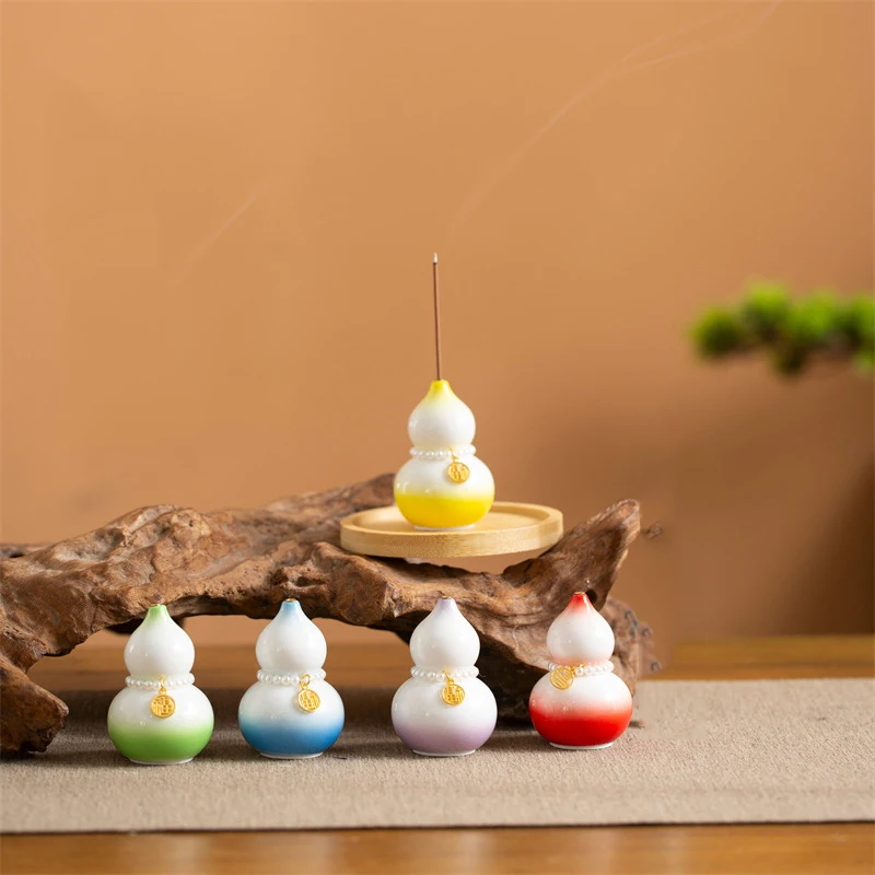Ceramic Incense Holder Mini Stick Burner Gourd Shape With Pearl Feng Shui Home Tea Table Aromatherapy Desktop Decor Craft Gift