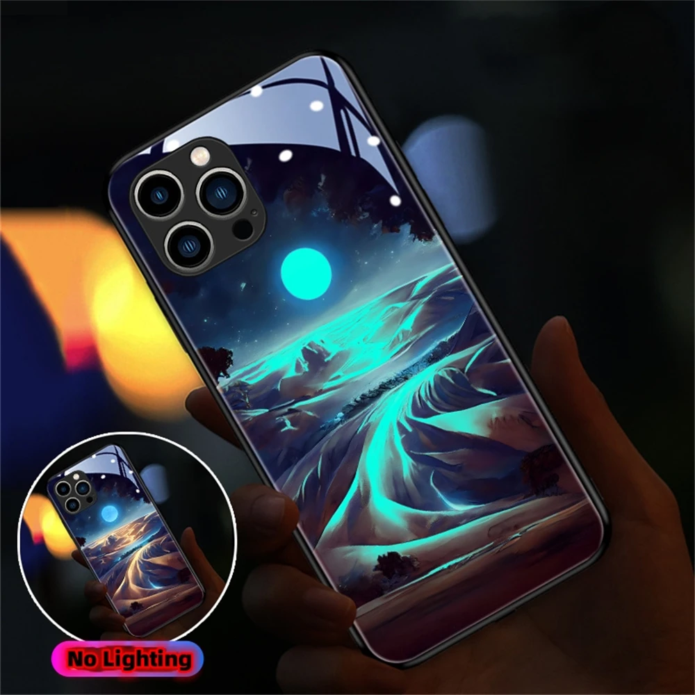 Desert Moonlight Trend Voice Control LED Light Phone Case Back Cover For iPhone 15 14 13 12 11 Pro Max Plus Mini X XS XR SE2020