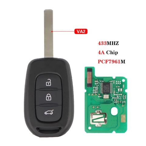 Пульт дистанционного управления для автомобилей Renault Sandero, Kiwid, Duster, Megane, Clio4, Master3, Symbol, Trafic, Dacia Logan 2, Lodgy, 4A, 433 МГц, чип PCF7961M