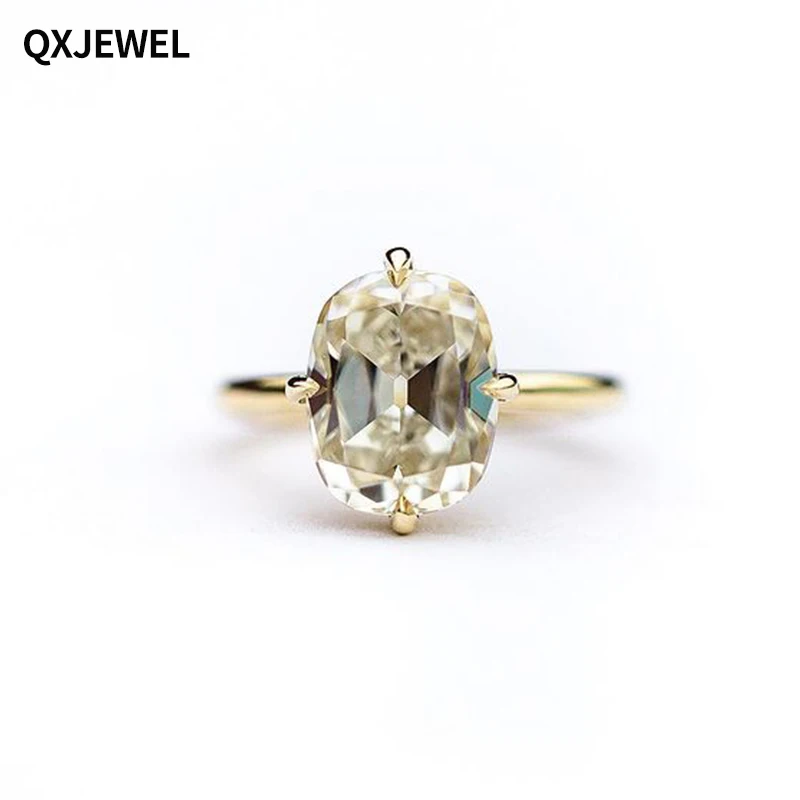 

QXJEWEL 4.55 Carat Old Mine Cushion Cut Solitaire Ring 4 Prongs Vintage White Moissanite In 14k Yellow Gold Setting For Women