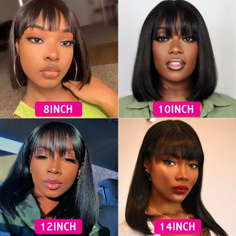 Short Straight Human Hair Wigs With Bangs