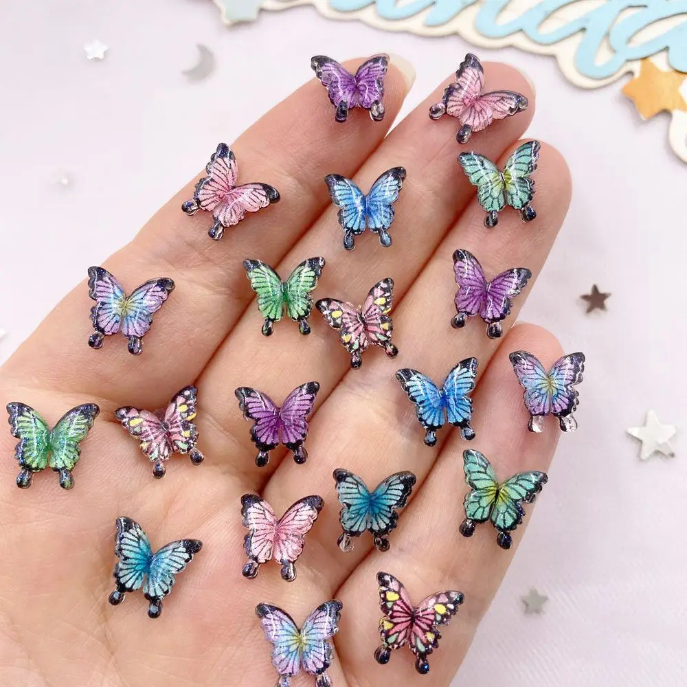 50PCS 10mm Kawaii Resin Colorful Mini Crystals Beautiful Butterfly Flat back Rhinestone DIY Nail Art  Jewelry Crafts Accessories