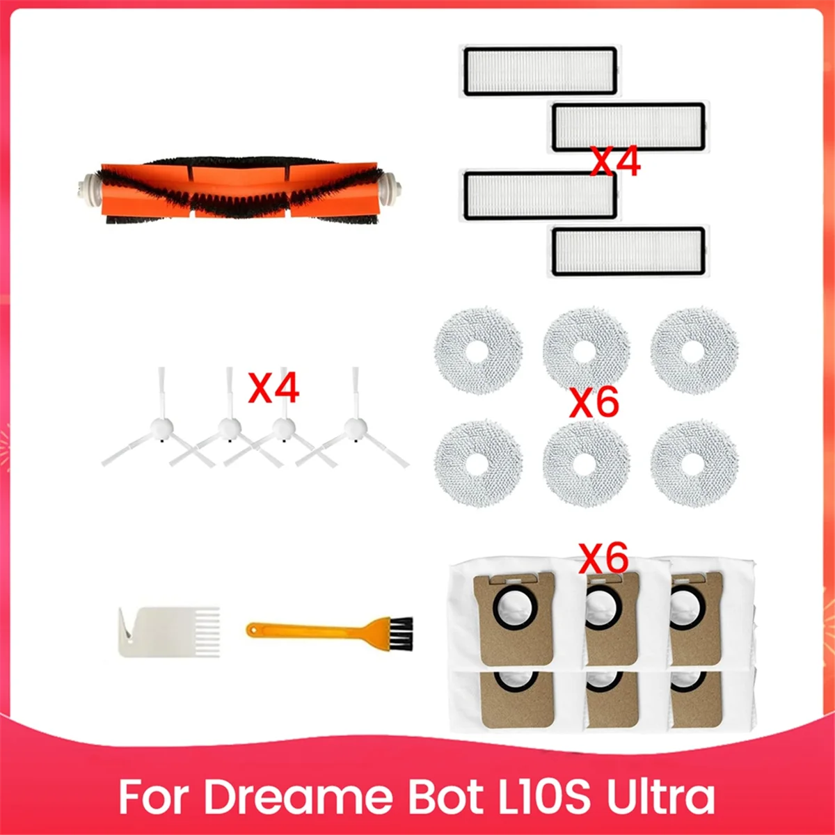 Bagian pengganti untuk Dreame Bot L10S Ultra Robot penyedot debu sikat sisi utama Filter HEPA kain pel bantalan kantong debu
