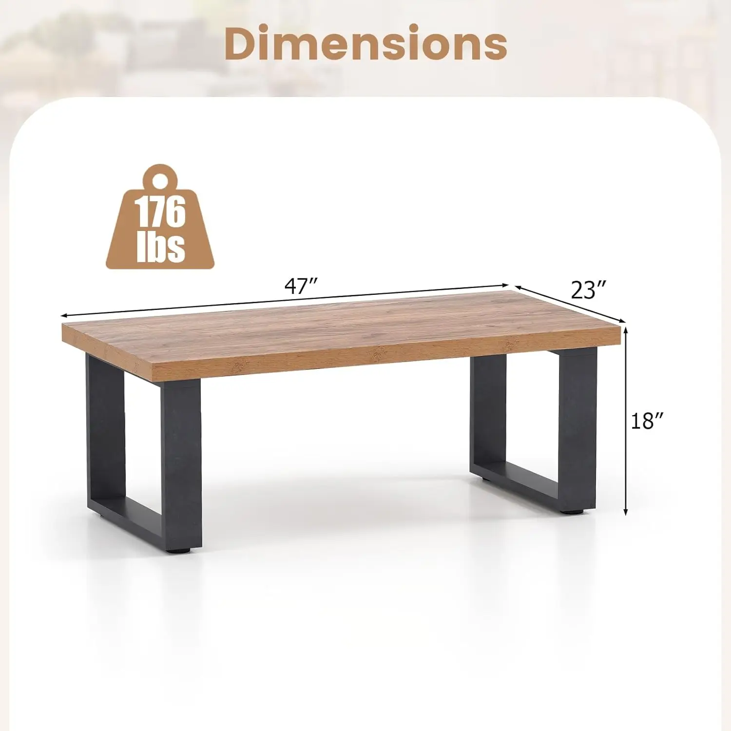 Rustic Coffee Table with Storage, 47” Wood Rectangular Center Table with Heavy-Duty Legs, Farmhouse, Industrial, Modern