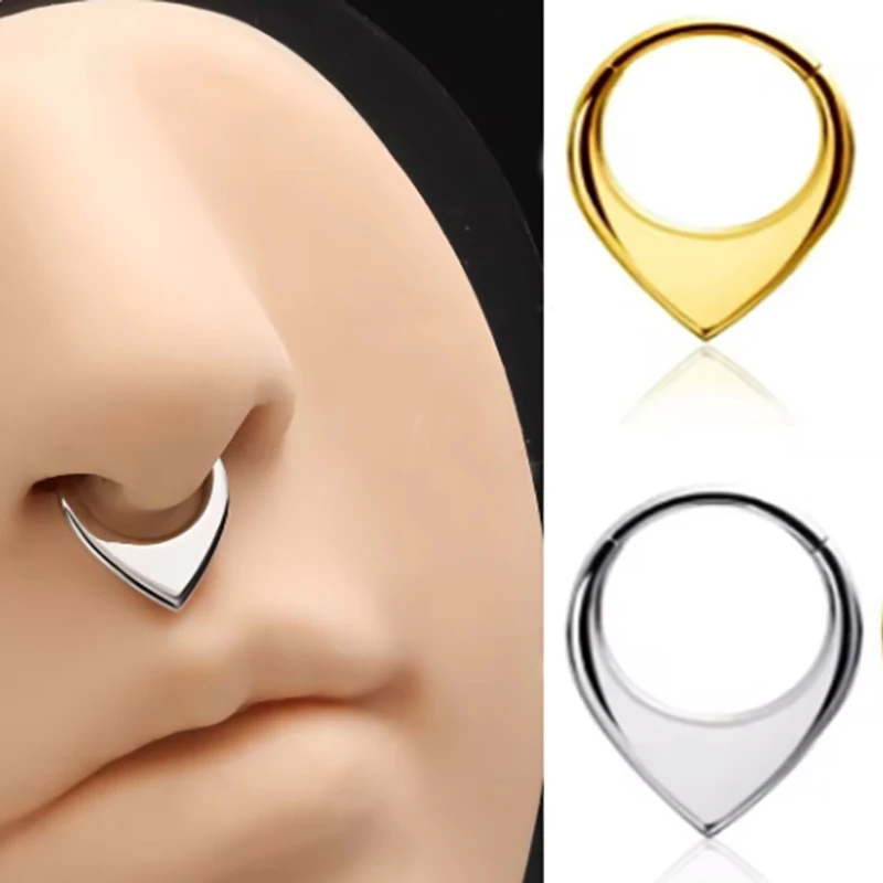 1 PCS G23 Titanium Septum Hinged Hoop Nose Ring V Shape Clicker Helix Daith Piercing Body Jewelry  Ear Cartilage Daith Hoop