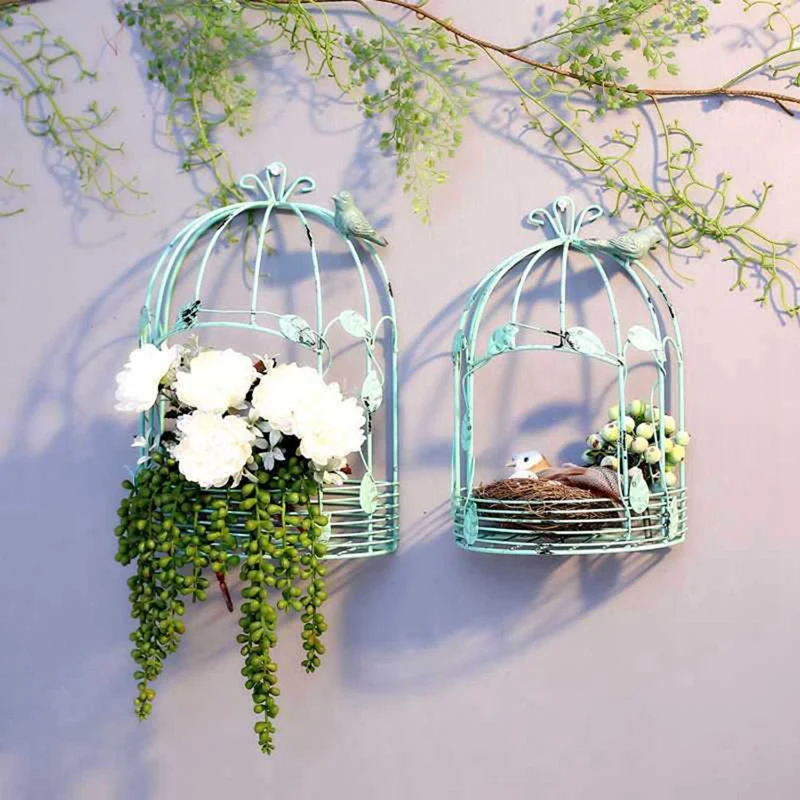 

Vintage Country Wall Hanging Wire Iron Half Bird Cage Flower Pot Garden Decoration Retro Birdcage Storage Rack Pot A Durable
