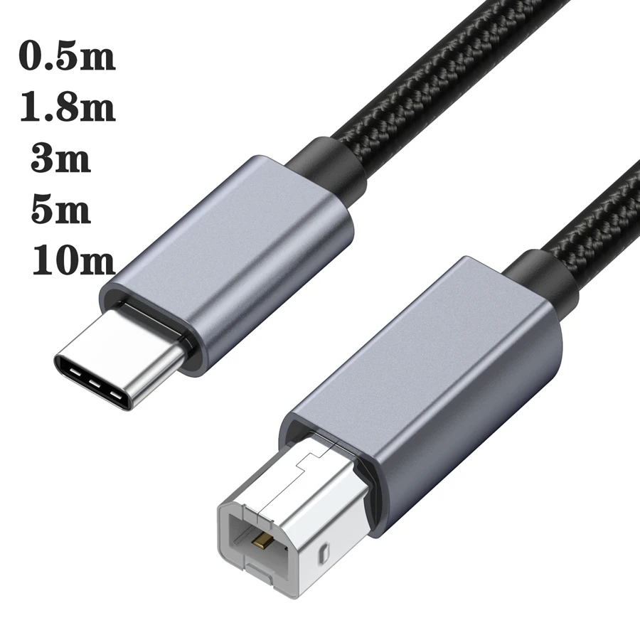 10M 5M 3M Type C Printer Cable USB C to USB B 2.0 Braided Printer Scanner Laptop Computer for Epson HP Brother Huawei Xiaomi