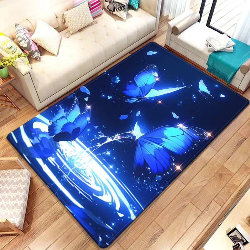 

Синяя бабочка Галактика Кристалл Бархатный ковер Космическое искусство насекомых Декор для спальни Мягкий нескользящий напольный коврик Мечтальный ковер на тему ночного неба
