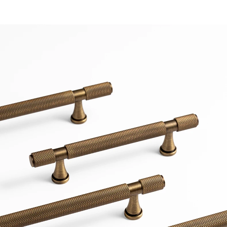 Santaya Solid Antique Brass Handles With Knurled Cross Pattern for Kitchen Cabinet T Bar Pull Bedroom Wardrobes and Drawer Knobs