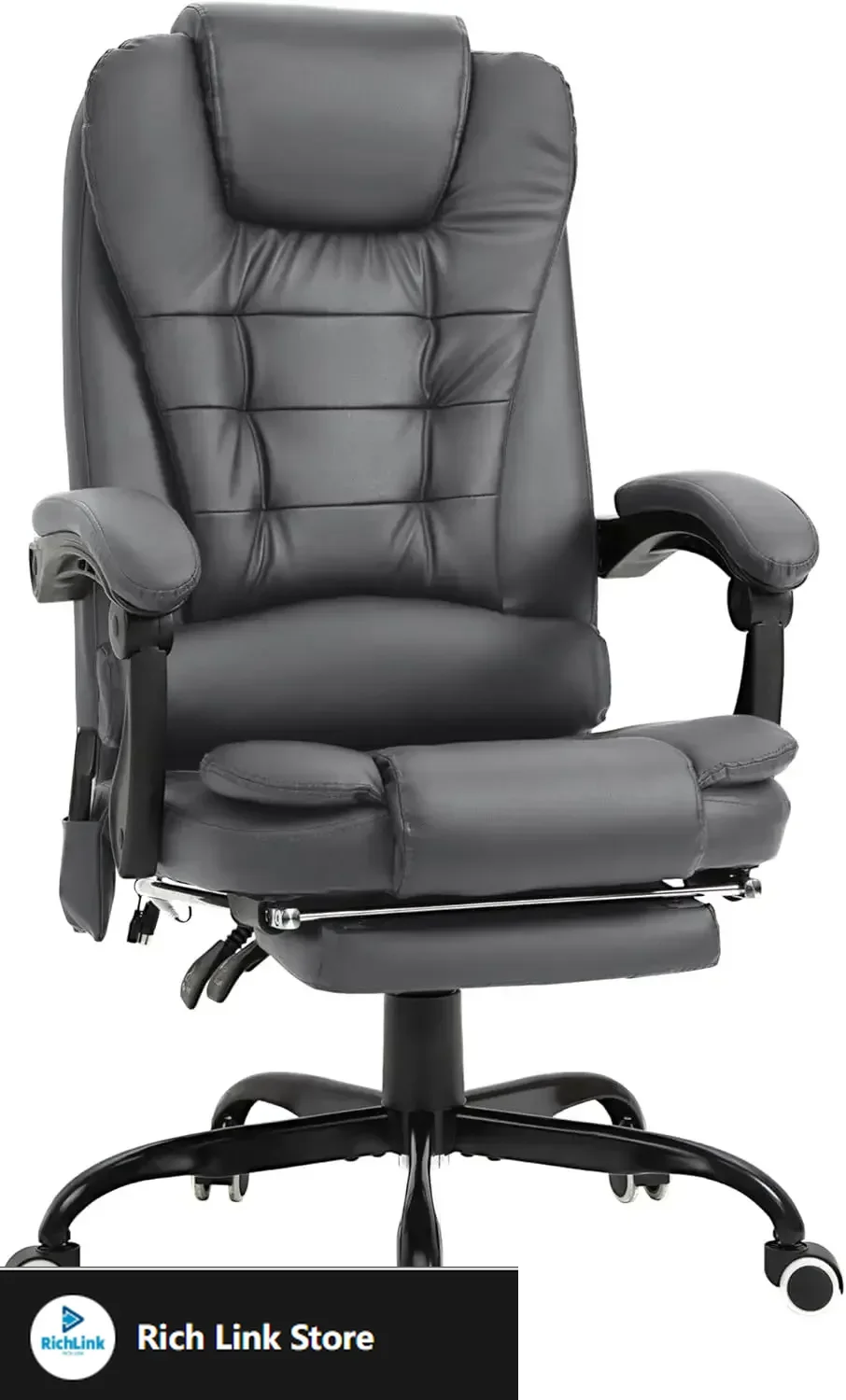 

7-Point Vibrating Massage Office Chair, High Back Executive Recliner with Lumbar Support, Footrest, Reclining Back, Gray