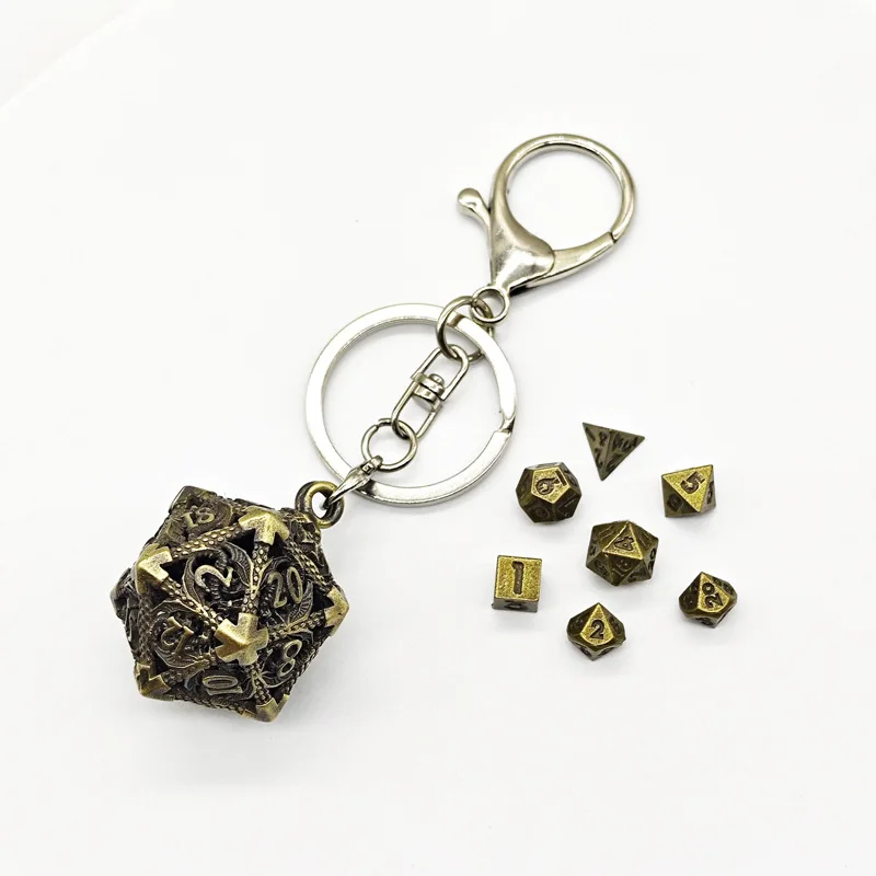 Mini 6MM Metal Flying Dragon Skeleton Dice Keychain Pendant Set Polyhedral Colors