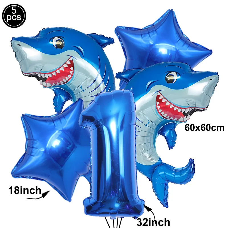 5 stücke Cartoon Blue Shark Anzahl Digitale Luftballons Set Jungen Ozean Meerestiere Geburtstag Party Decor Liefert Kinder Favor Geschenke – Detail 2