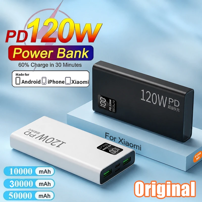 For Xiaomi 500000mAh Powerbank Mobile External Spare Battery Fast Type-C Portable Charger Charging For iPhone Samsung Power Bank