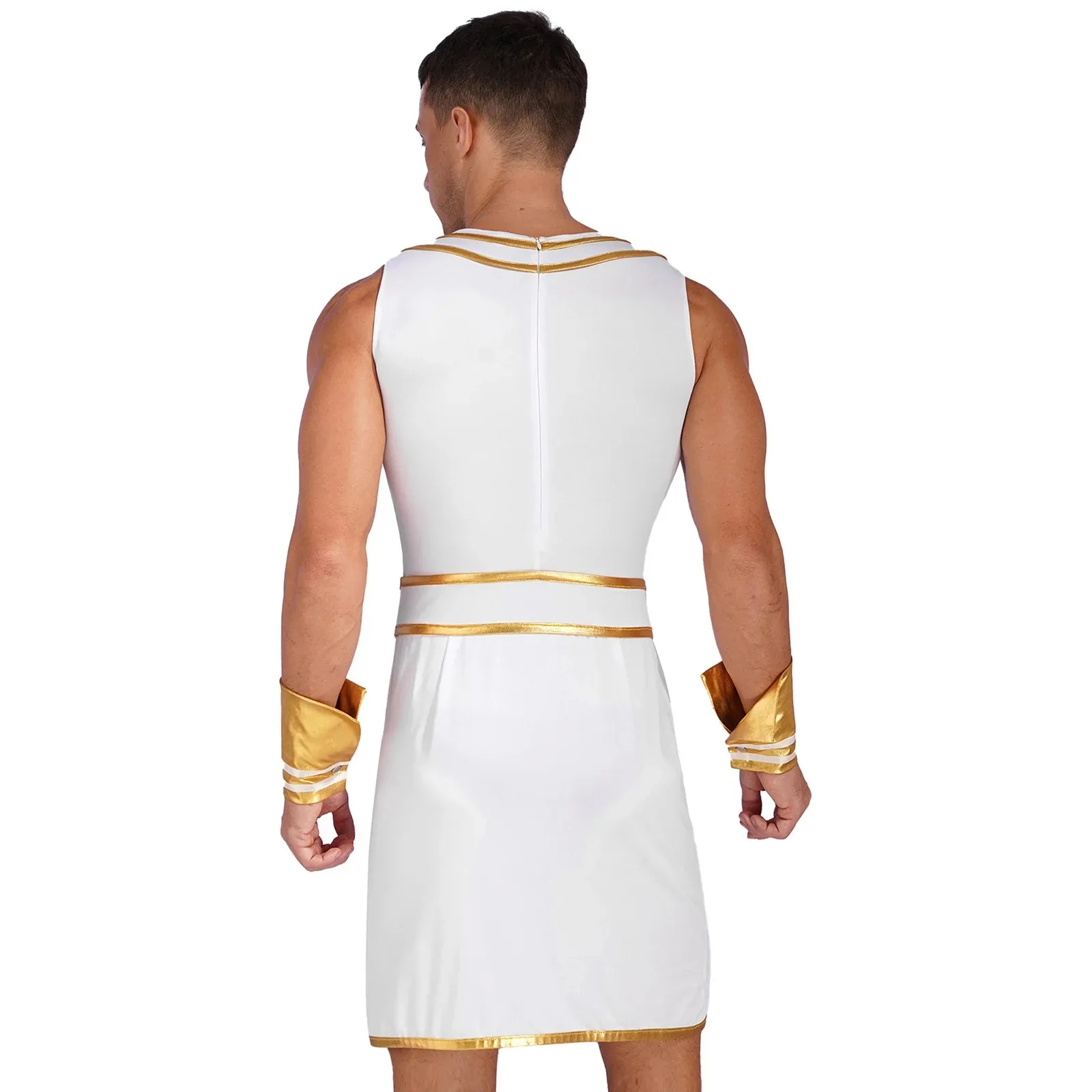 Mens Ancient Egypt King Cleopatra Role Playing Outfit Pharaoh Cosplay Party Costume Round Neck Sleeveless Dress with Cuffs