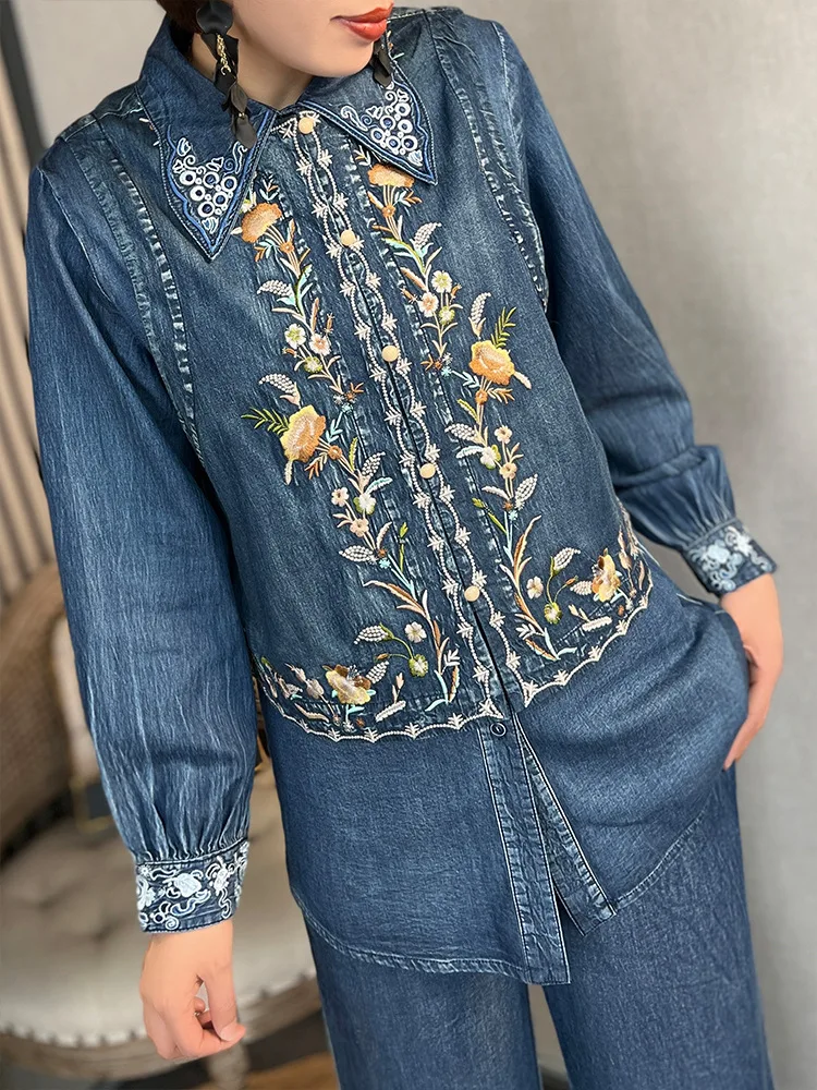 TIYIHAILEY Cotton Denim Vest Women Sleeveless Embroidery Tops Vintage Single Breasted O Neck Vest 2025 Chinese Style New Fashio