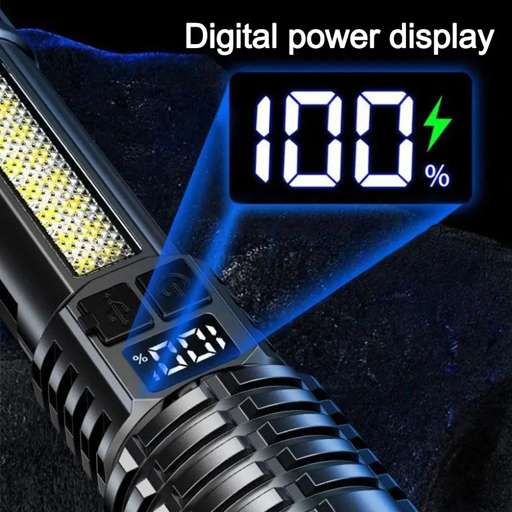 Most Powerful Flashlight With Side Light 5 modes Long Range 2000m Rechargeable LED Flashlight Tactical Torch Emergency Spotlight