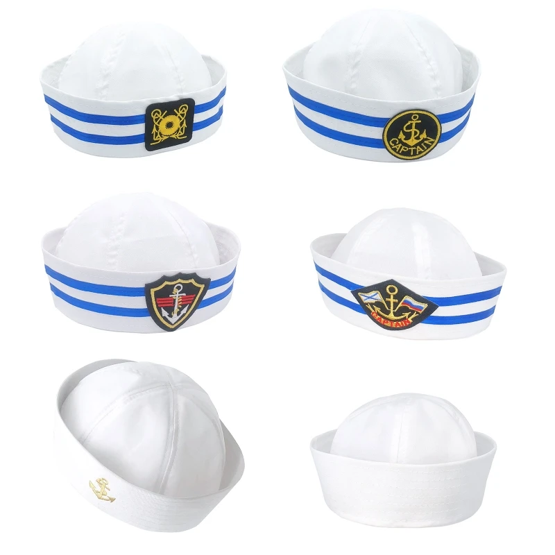 E15E Adult Kids Sailors Party Cosplay Military Hats White Marine Captain