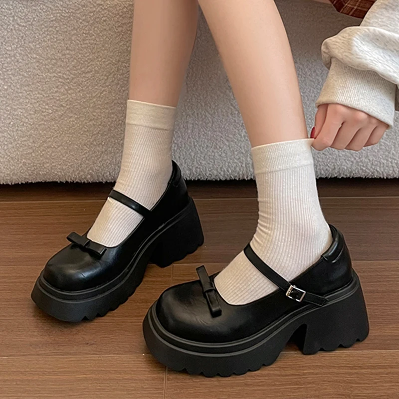 

Bow Women's High Heels Shoes Mary Jance Designer Chunky Loafers Shoes 2026 New Fashion Dress Shoes Shallow Cozy Mujer Zapatos
