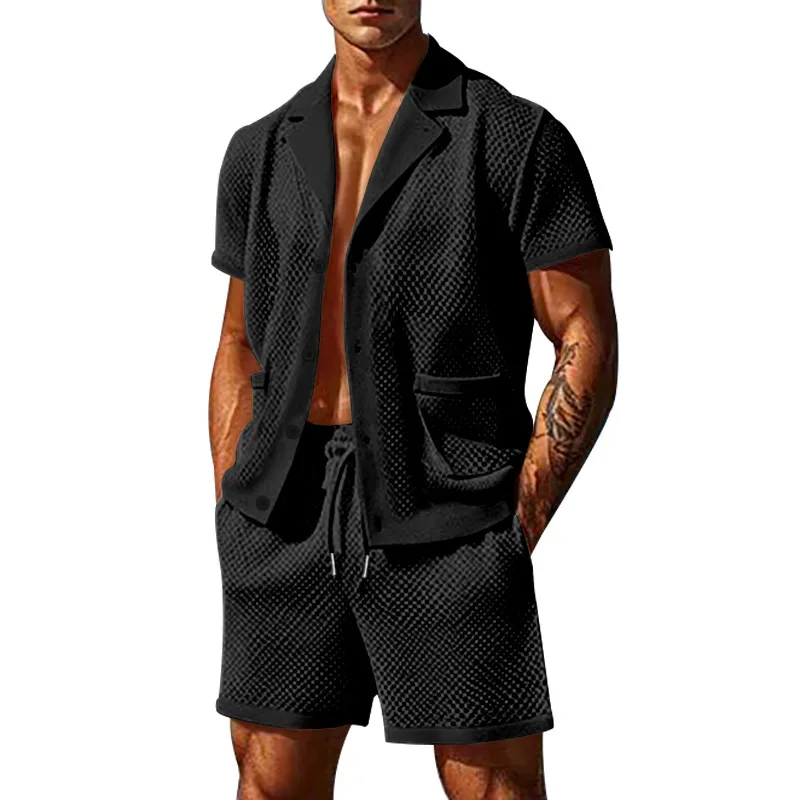 2024 Mesh Breathable Ice Cool Casual Suit Thin Men\'s Short Sleeve Shorts Two-piece Set